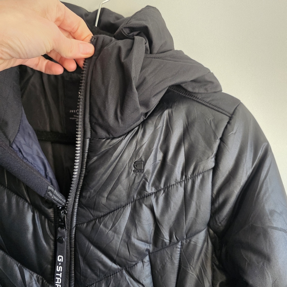 G-Star RAW Alaska HDD Long Puffer Jacket Women’s Size Small Black Hooded Coat - Picture 8 of 15